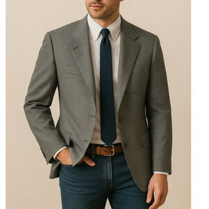 Ralph Lauren 44R Houndstooth $350 Wool Silk Blazer 2 Button Dinner Jacket Gray